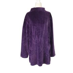 Vintage 90s Jones Wear Purple Velour Velvet Mockneck Tunic Top XL